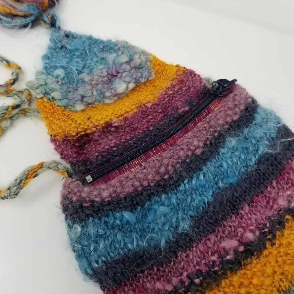 Boho Knitted fuzzy Long Teardrop Crossbody Bag Zip